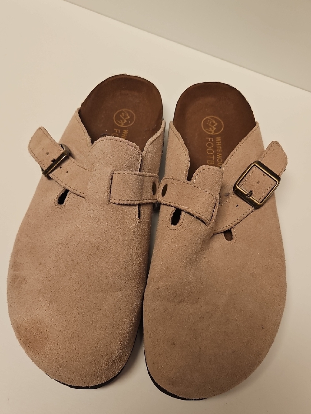 Leather Suede Slip-On Clog with Buckle - Taupe
